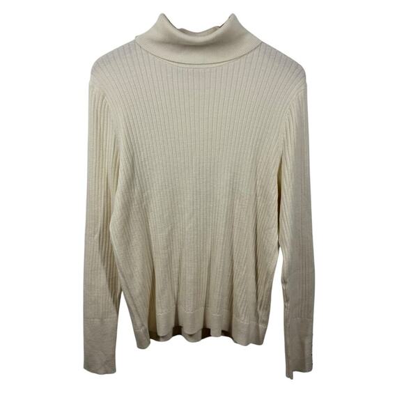 Talbots Sweater Women XL Cream Ribbed Turtleneck Cotton Blend Old Money Spring - Picture 1 of 6